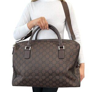 GUCCI Vintage GG Monogram Traveling Bag Boston Bag 2way Zip Brown Black [105287]